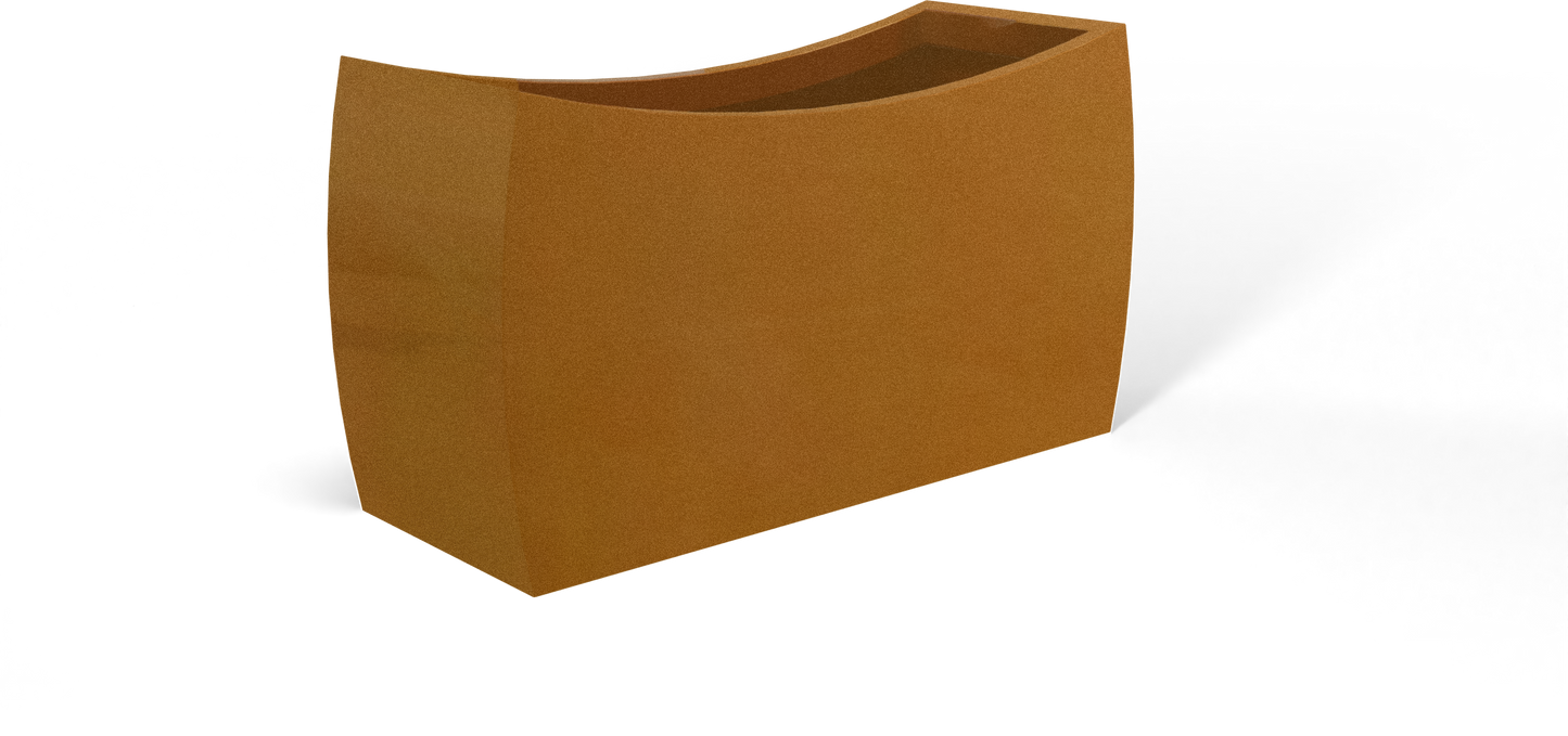 Seoul Curved Rectangular Fiberglass Planter in Metallic Bronze