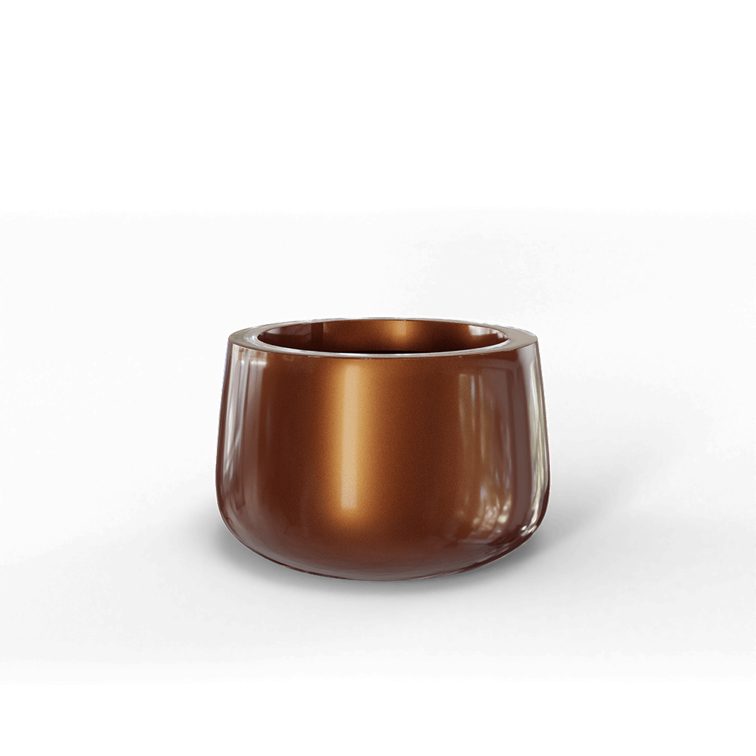 Short Hayden Round Fiberglass Planter in Metallic Bronze