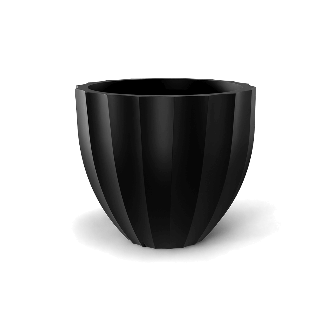 Santa Barbara Fluted Round Fiberglass Planter in Matte Black