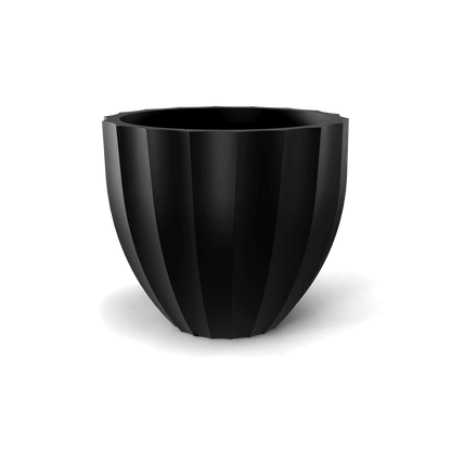 Santa Barbara Fluted Round Fiberglass Planter in Matte Black