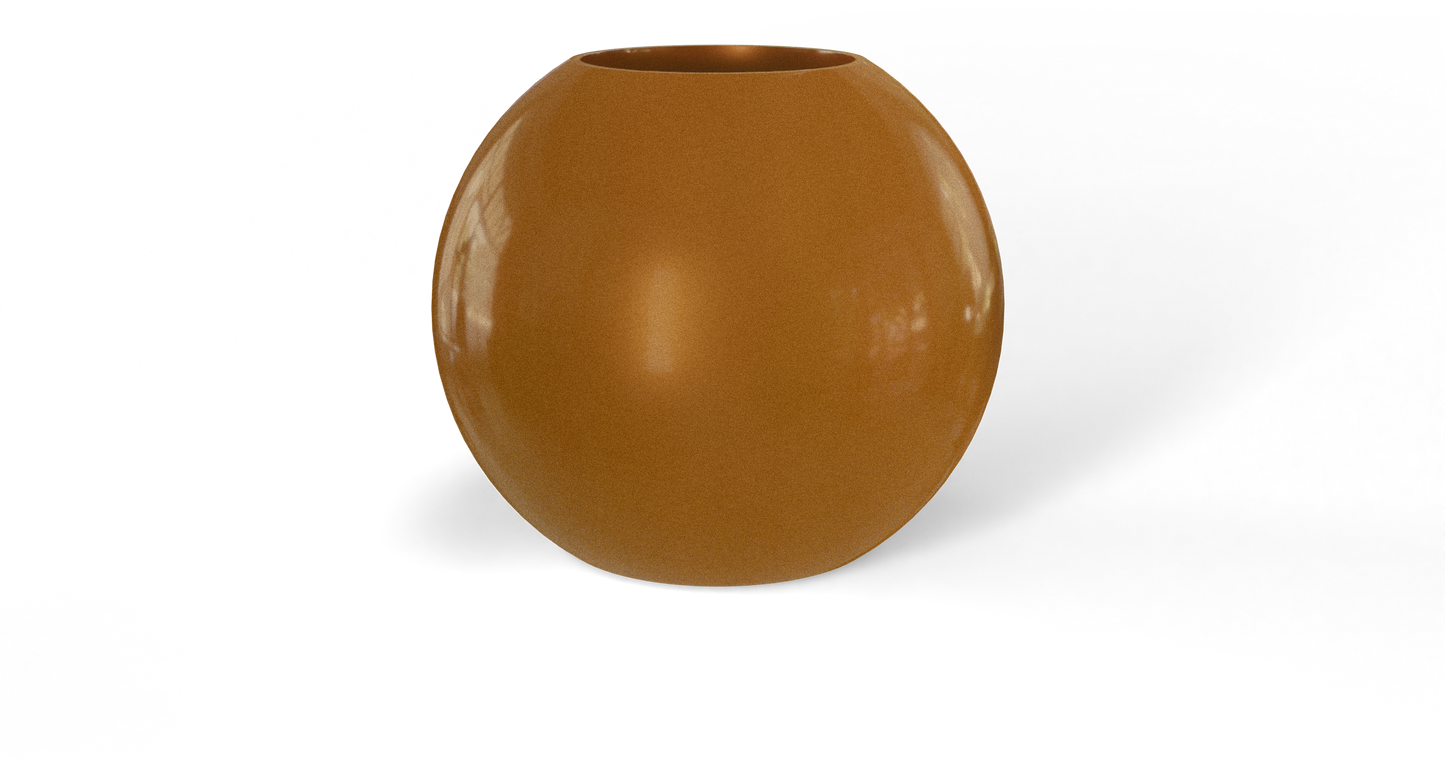 Globe Sculptural Fiberglass Planter in Metallic Bronze
