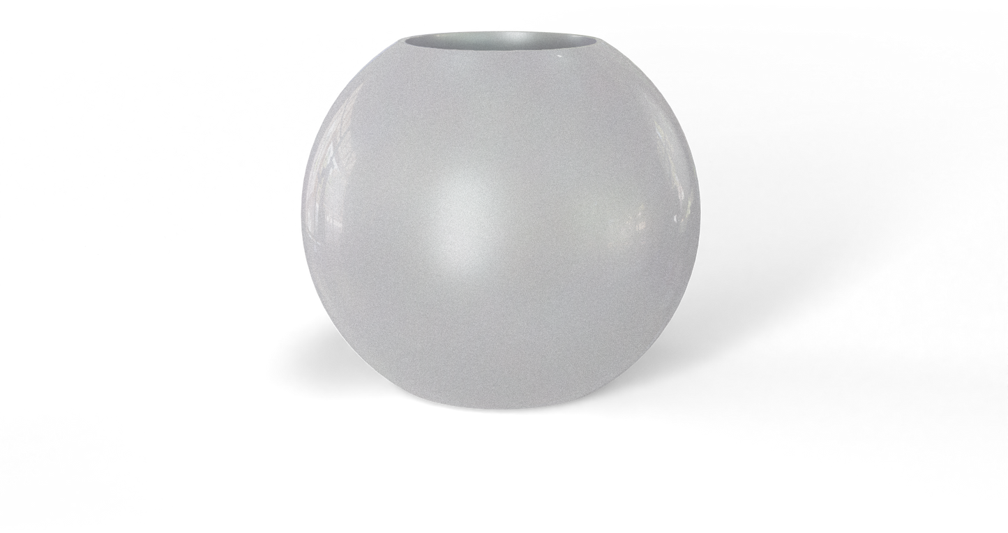 Globe Sculptural Fiberglass Planter in Metallic Silver
