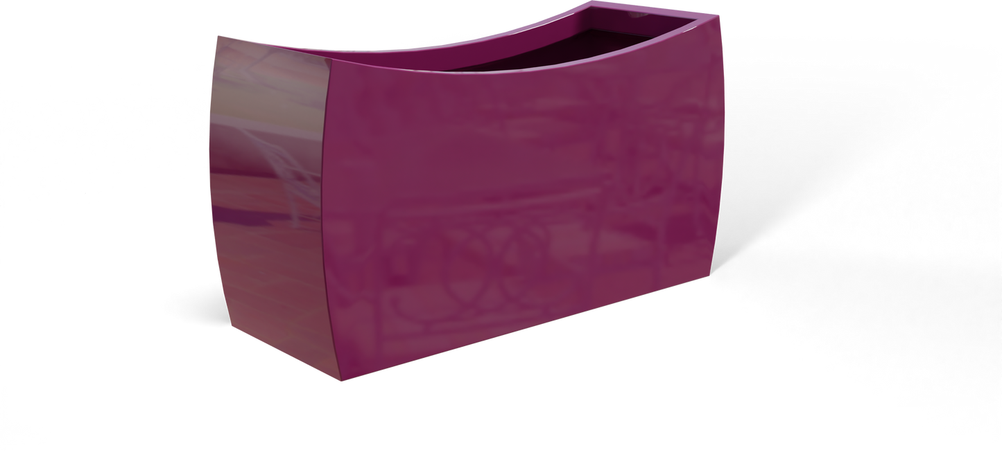 Seoul Curved Rectangular Fiberglass Planter in Gloss Eggplant