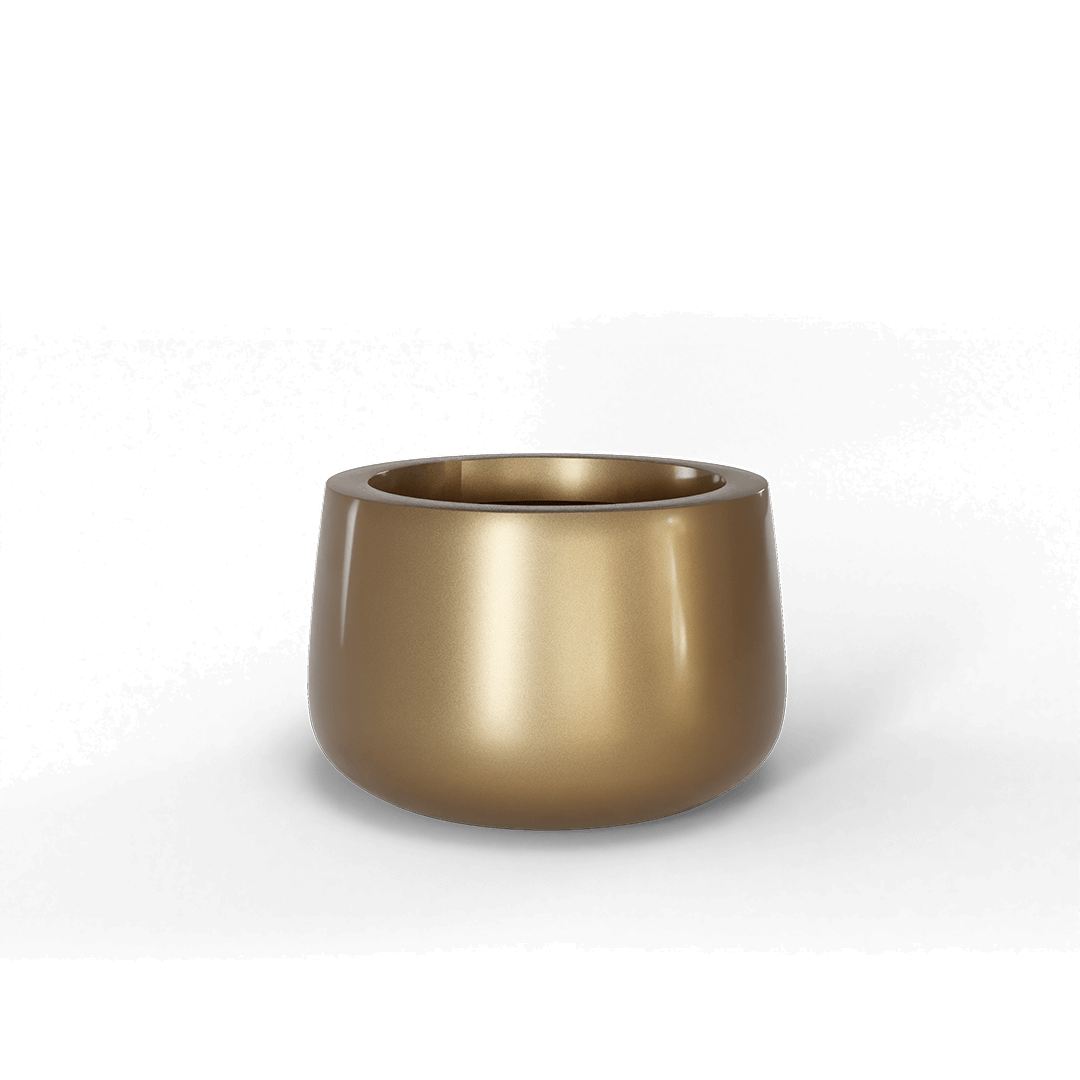 Short Hayden Round Fiberglass Planter in Gloss Metallic Gold