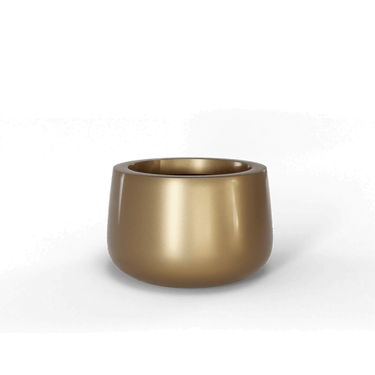 Short Hayden Round Fiberglass Planter in Gloss Metallic Gold