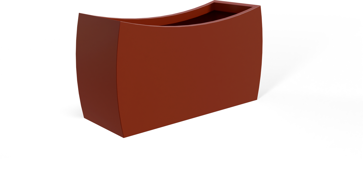 Seoul Curved Rectangular Fiberglass Planter in Matte Terra Cotta