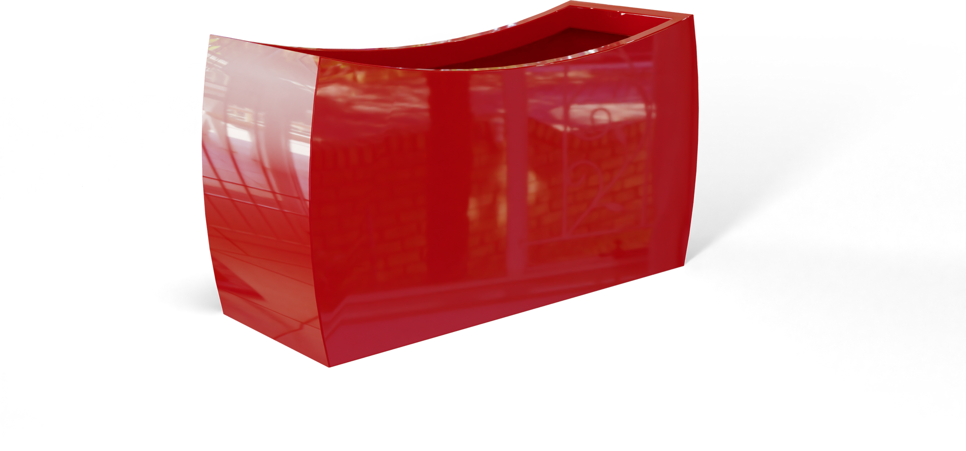 Seoul Curved Rectangular Fiberglass Planter in Gloss Red