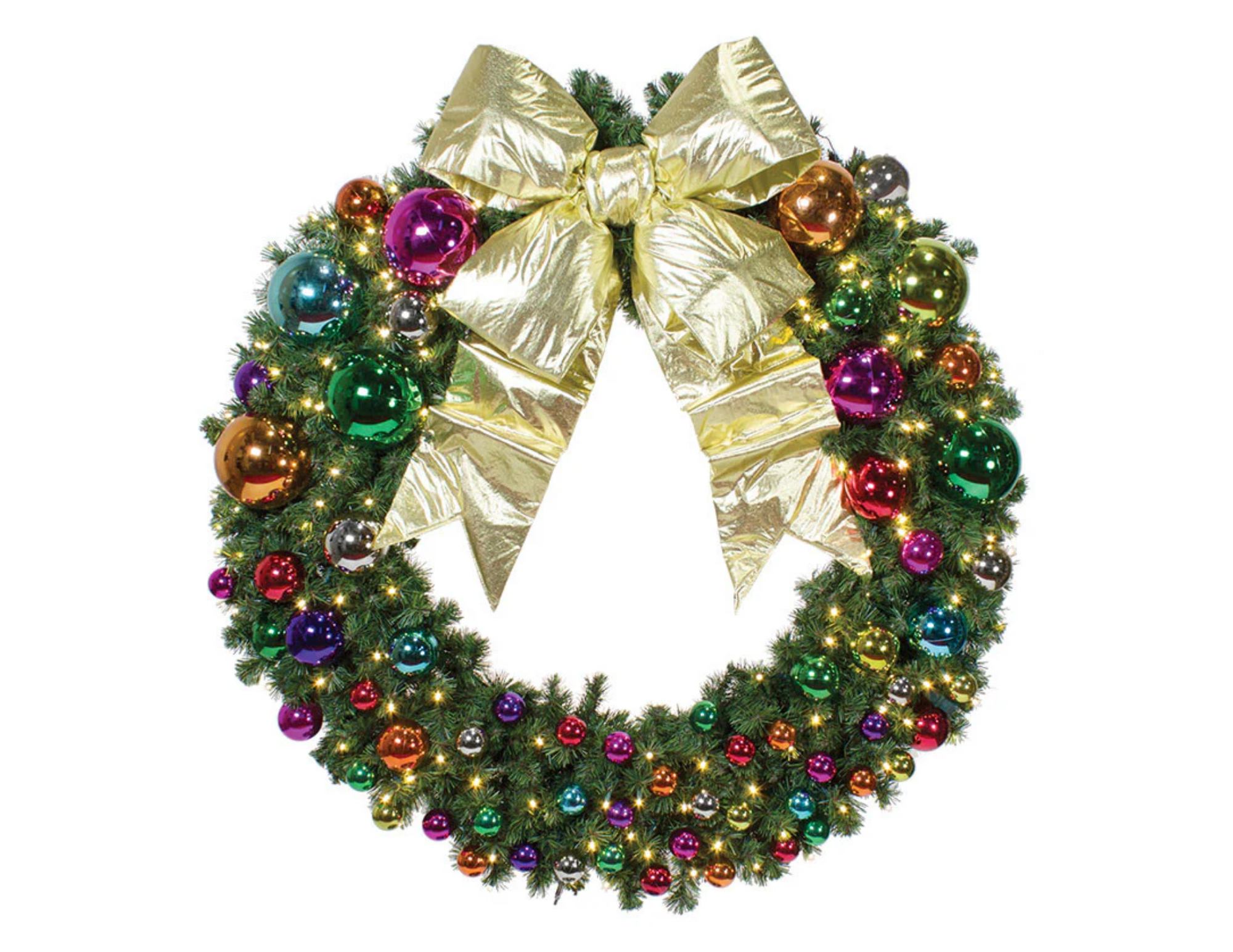 Gemstone-inspired commercial holiday tree and wreath decor featuring rich jewel tones and layered textures for bold, sophisticated spaces