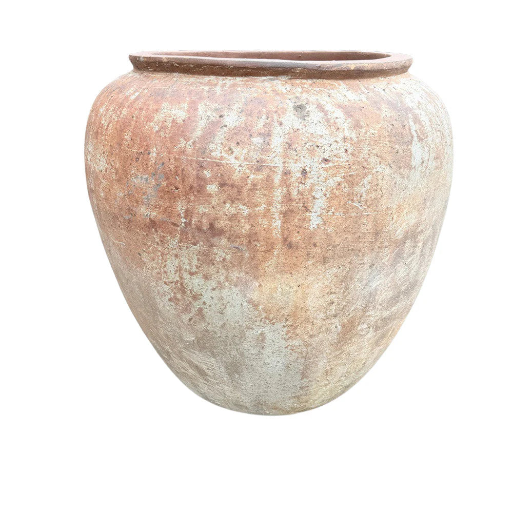 Large round Vietnamese terracotta planter with a timeless handcrafted finish