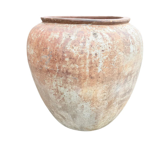 Large round Vietnamese terracotta planter with a timeless handcrafted finish