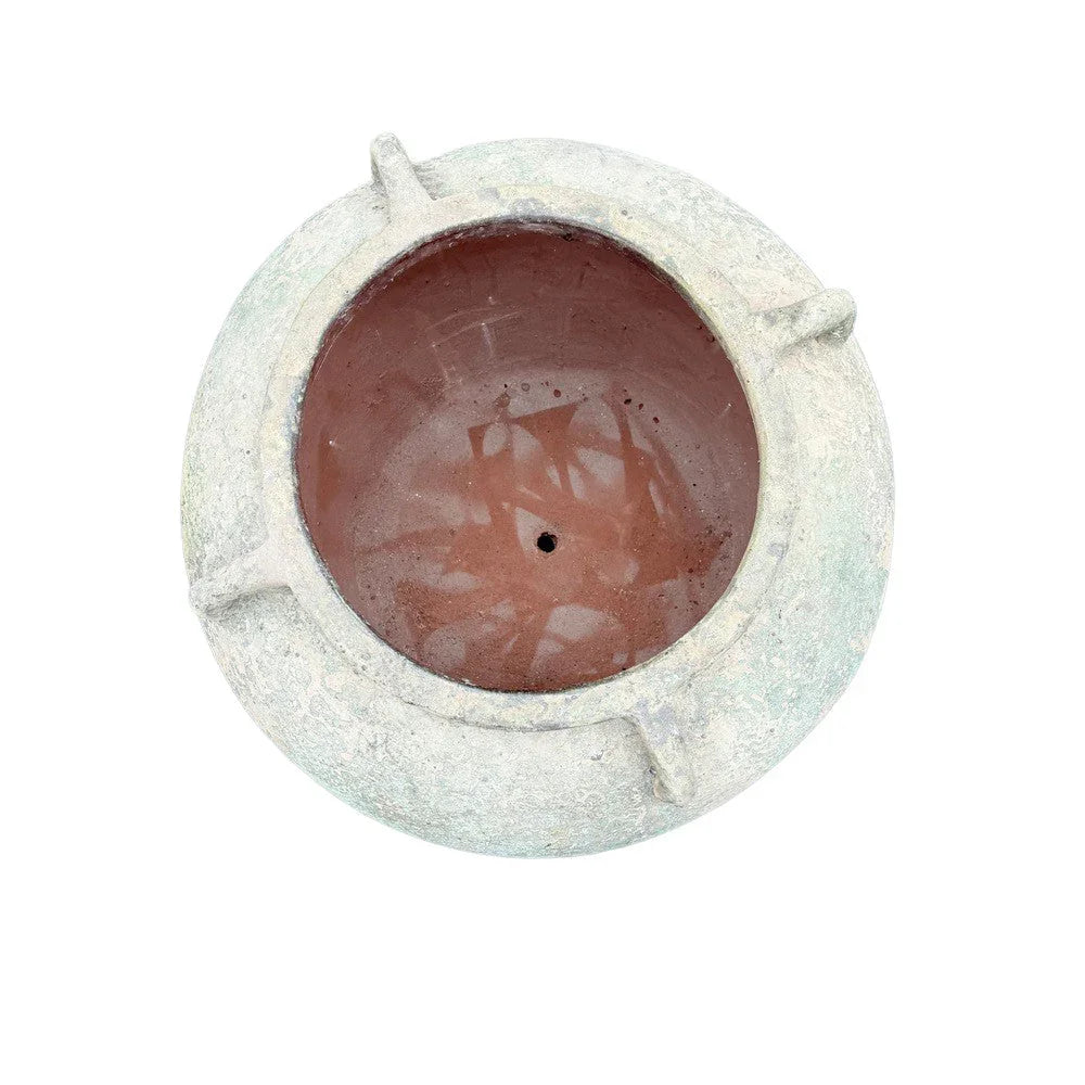 Monumental size Vietnamese 4-handle round terracotta planter for statement outdoor styling