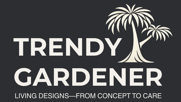 Trendy Gardener's official business logo featuring a palm tree and Living Designs--from concept to care